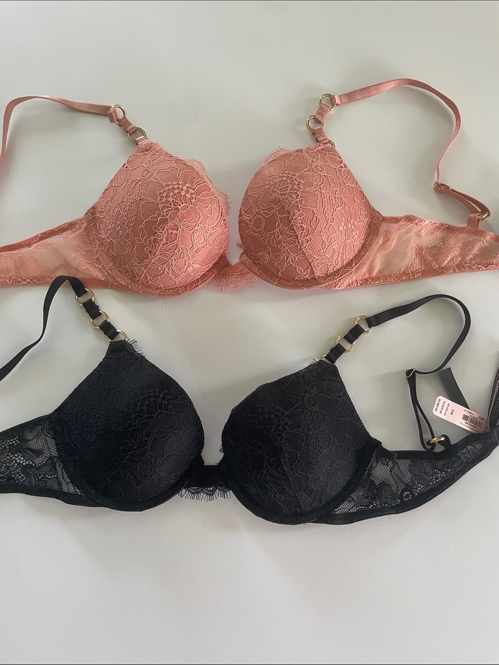 Victoria's Secret Very Sexy Lace Push-Up Bras - Dusty Rose & Black 34 B